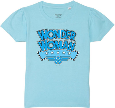 WYM TREND Girls Graphic Print Pure Cotton Regular T Shirt(Blue, Pack of 1)