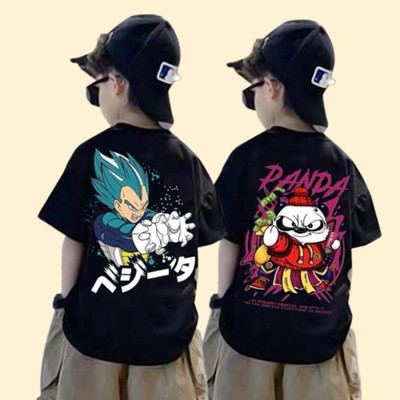 psv fashion Boys Printed Pure Cotton Oversized T Shirt(Black, Pack of 2)
