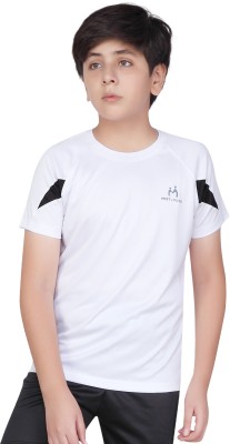MIST N FOGG Boys Self Design Polyester T Shirt(White, Pack of 1)