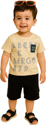 MiniMighty Baby Boys Printed Cotton Blend Regular T Shirt(Beige, Pack of 1)