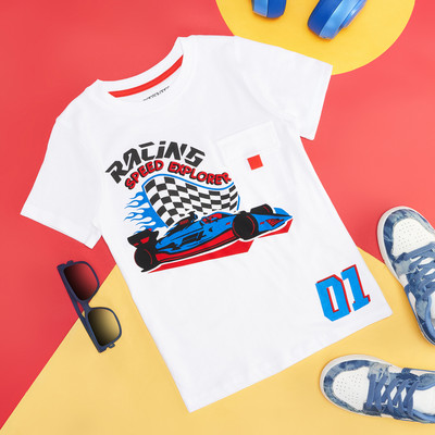 Pantaloons Junior Boys Solid Pure Cotton Regular T Shirt(White, Pack of 1)