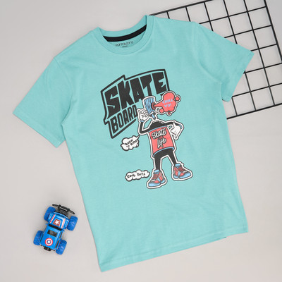 Pantaloons Junior Boys Printed Cotton Blend Regular T Shirt(Blue, Pack of 1)