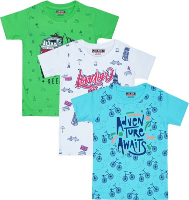 35 Degrees Boys Printed Cotton Blend Regular T Shirt(Multicolor, Pack of 3)