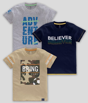Codez Boys Printed Cotton Blend Regular T Shirt(Multicolor, Pack of 3)