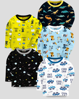 Kuchipoo Boys Printed Pure Cotton Regular T Shirt(Multicolor, Pack of 5)