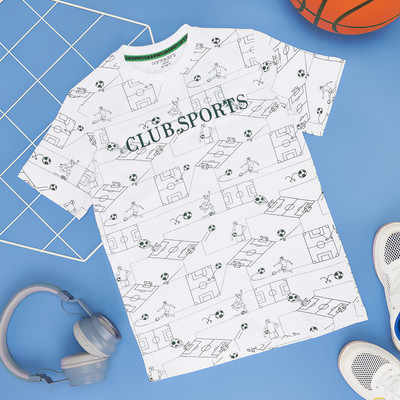 Pantaloons Junior Boys Printed Pure Cotton Regular T Shirt(White, Pack of 1)