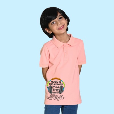 Nusyl Boys Typography Polycotton Regular T Shirt(Pink, Pack of 1)