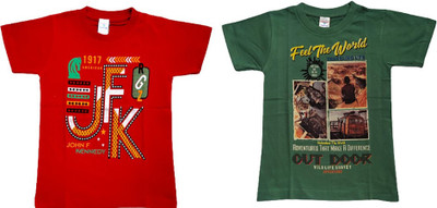 Vivin Collection Boys Printed Pure Cotton Regular T Shirt(Multicolor, Pack of 2)