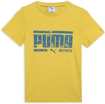 PUMA Boys Printed Cotton Blend Regular T Shirt(Yellow, Pack of 1)