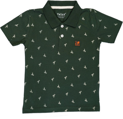 YALZZ Boys Printed Pure Cotton Regular T Shirt(Green, Pack of 1)