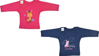 Toddylon Baby Boys & Baby Girls Printed Pure Cotton Regular T Shirt(Multicolor, Pack of 2)