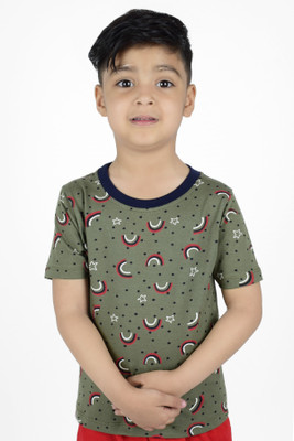 3BROS Boys Typography Pure Cotton Regular T Shirt(Dark Green, Pack of 1)