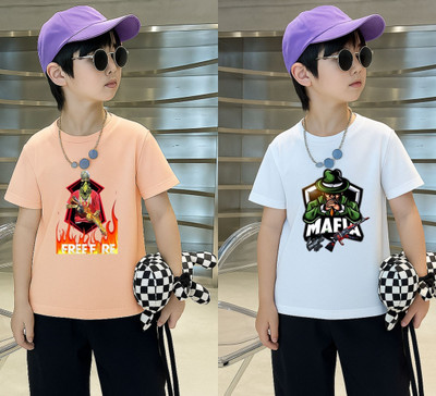 Lecowar Boys Graphic Print Polyester Regular T Shirt(Pink, White, Pack of 1)