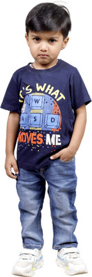 goofy styles Boys Graphic Print Cotton Blend Regular T Shirt(Dark Blue, Pack of 1)