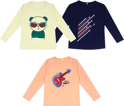 Ayvina Boys Graphic Print Pure Cotton Regular T Shirt(Multicolor, Pack of 3)