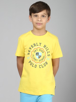 Beverly Hills Polo Club Boys Solid Pure Cotton T Shirt(Yellow, Pack of 1)