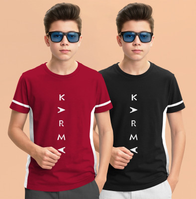 TRIPR Boys Printed Cotton Blend Regular T Shirt(Red, Black, Pack of 2)