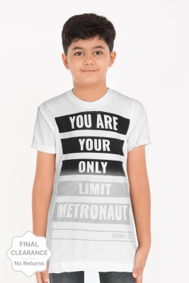 METRONAUT Boys Typography, Printed Pure Cotton T Shirt(White, Pack of 1)