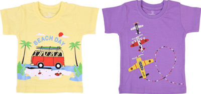 Toddylon Boys & Girls Graphic Print Pure Cotton Regular T Shirt(Multicolor, Pack of 2)