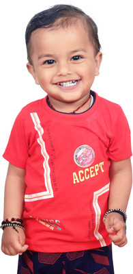 RBCLOTHINGS Boys Printed Cotton Blend Regular T Shirt(Red, Pack of 1)