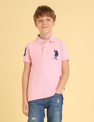 U.S. POLO ASSN. Boys Solid Cotton Blend Regular T Shirt(Pink, Pack of 1)