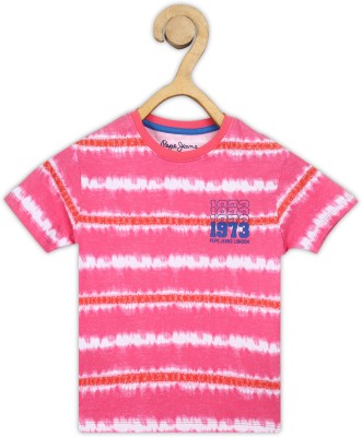 Pepe Jeans Boys Printed Pure Cotton T Shirt(Pink, Pack of 1)