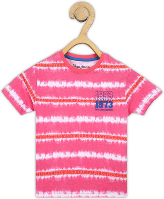 Pepe Jeans Boys Printed Pure Cotton T Shirt(Pink, Pack of 1)