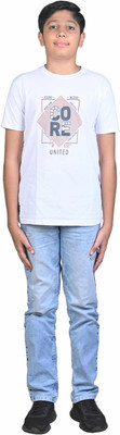 Hubkick Boys Printed Cotton Blend Regular T Shirt(White, Pack of 1)