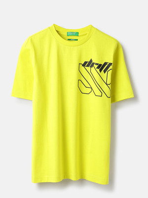 United Colors of Benetton Boys Printed Pure Cotton Regular T Shirt(Yellow, Pack of 1)