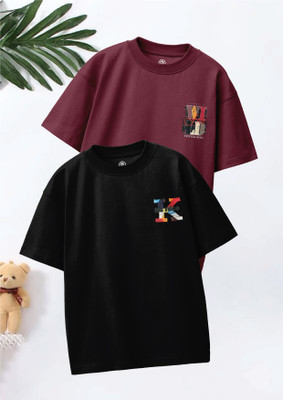 Codez Boys Printed Pure Cotton Oversized T Shirt(Multicolor, Pack of 2)