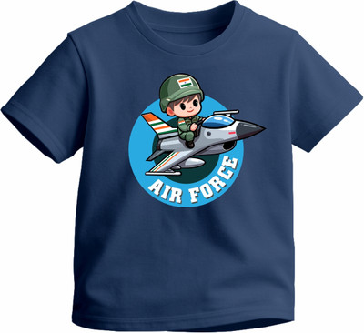 Luv My India Boys & Girls Graphic Print Pure Cotton Regular T Shirt(Blue, Pack of 1)