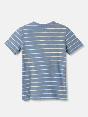 United Colors of Benetton Boys Striped Pure Cotton Regular T Shirt(Blue, Pack of 1)