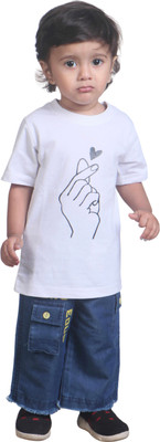 Hubkick Boys & Girls Printed Cotton Blend Regular T Shirt(White, Pack of 1)