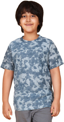 BUTRU Boys Tie & Dye Cotton Blend Regular T Shirt(Light Blue, Pack of 1)