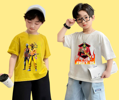 Kintu Parantu Boys Printed Polyester Regular T Shirt(Multicolor, Pack of 1)