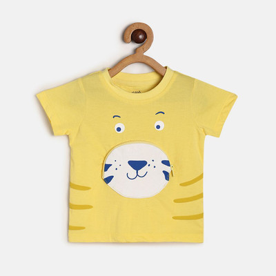 MINI KLUB Baby Boys Self Design Pure Cotton Regular T Shirt(Yellow, Pack of 1)