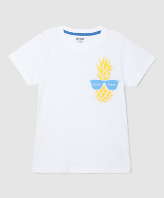 MAX Boys Printed Pure Cotton Regular T Shirt(White, Pack of 1)