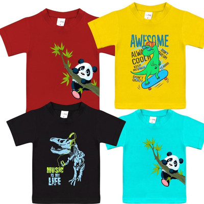 Styks Baby Boys & Baby Girls Printed Cotton Blend Regular T Shirt(Multicolor, Pack of 4)