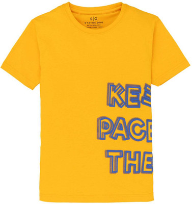 Status Quo Boys Printed Cotton Blend Regular T Shirt(Yellow, Pack of 1)