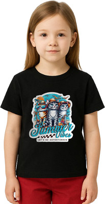 My Swag Girls Graphic Print Pure Cotton Regular T Shirt(Black, Pack of 1)