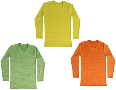 Indistar Boys Solid Polyester Regular T Shirt(Multicolor, Pack of 3)