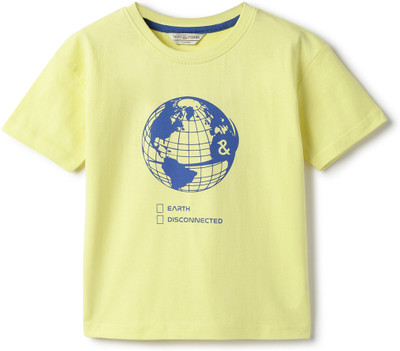 TALES & STORIES Boys Printed Pure Cotton Regular T Shirt(Yellow, Pack of 1)