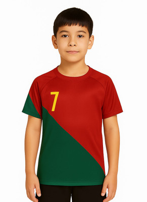 BUGOAT Boys & Girls Printed Polyester Regular T Shirt(Red, Green, Pack of 1)