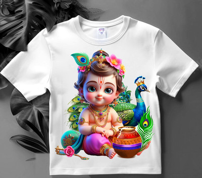 tifti Boys & Girls Graphic Print Pure Cotton Regular T Shirt(White, Pack of 1)