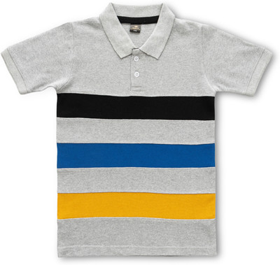 sabura Boys Colorblock Pure Cotton Regular T Shirt(Grey, Pack of 1)