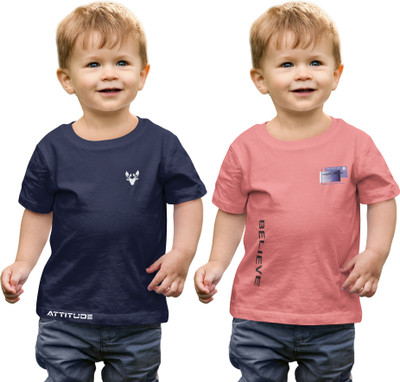Vfest Boys Solid Cotton Blend Regular T Shirt(Multicolor, Pack of 2)