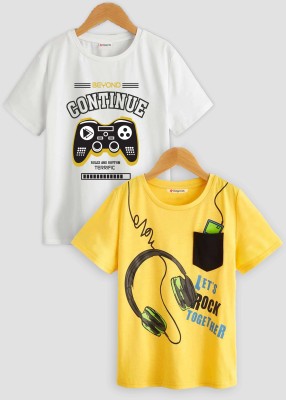 Dagcros Boys Printed Pure Cotton T Shirt(Yellow, Pack of 2)