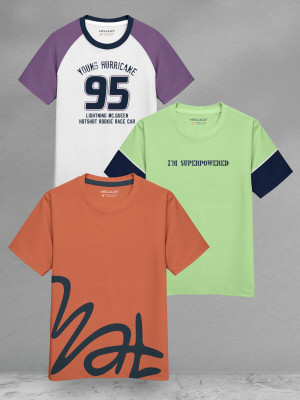 Hellcat Boys Printed Cotton Blend Regular T Shirt(Multicolor, Pack of 3)