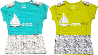 Vivin Collection Girls Self Design Cotton Blend Regular T Shirt(Multicolor, Pack of 2)