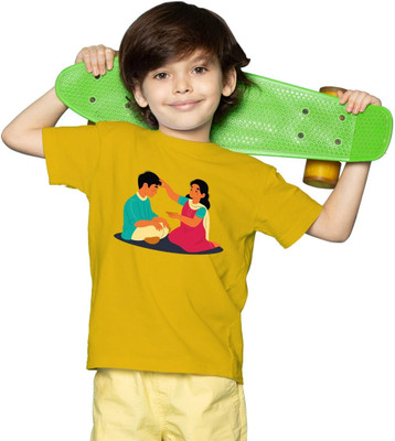 CHOMBOOKA Boys Graphic Print Polyester Oversized T Shirt(Yellow, Pack of 1)